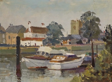 Charles Smith (Wapping Group, 1913-2003), 'Barny Arms', signed and dated '79, Chelsea Arts Society inscribed label verso, oil on board, 21 x 29cm